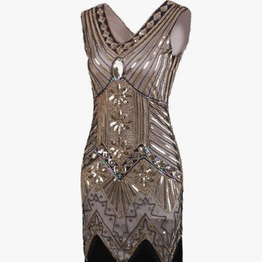 1920s Art Deco Fringe Dress Roaring 20s Flapper Dress Great Gatsby Dress M